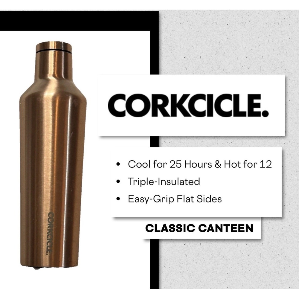Corkcicle Canteen - Copper Colored Insulated Nonslip Bottom Keeps Cold 25 Hours